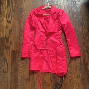 Hot Pink Woven Corset Waist Blazer Dress